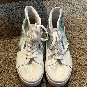 Vans White and Green High-Top Athletic Shoes
